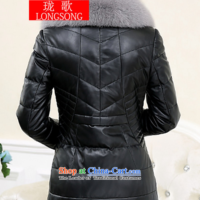 Long Song autumn and winter, middle-aged female replacing larger Imitated leather jacket grass vellum Yi in long Foutune of Sau San mother lint-free cotton swab with stylish Nagymaros L2676 services for black (LONGSONG XXL, Operatic Songs) , , , shopping on the Internet