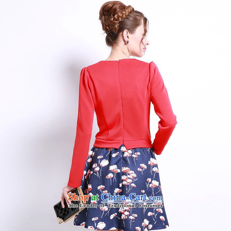 Luo Shani flower code women fall inside thick sister new products to increase long-sleeved thick mm video decode thin dresses 13244 Red 4XL, Shani (sogni latte macchiato D'oro) , , , shopping on the Internet