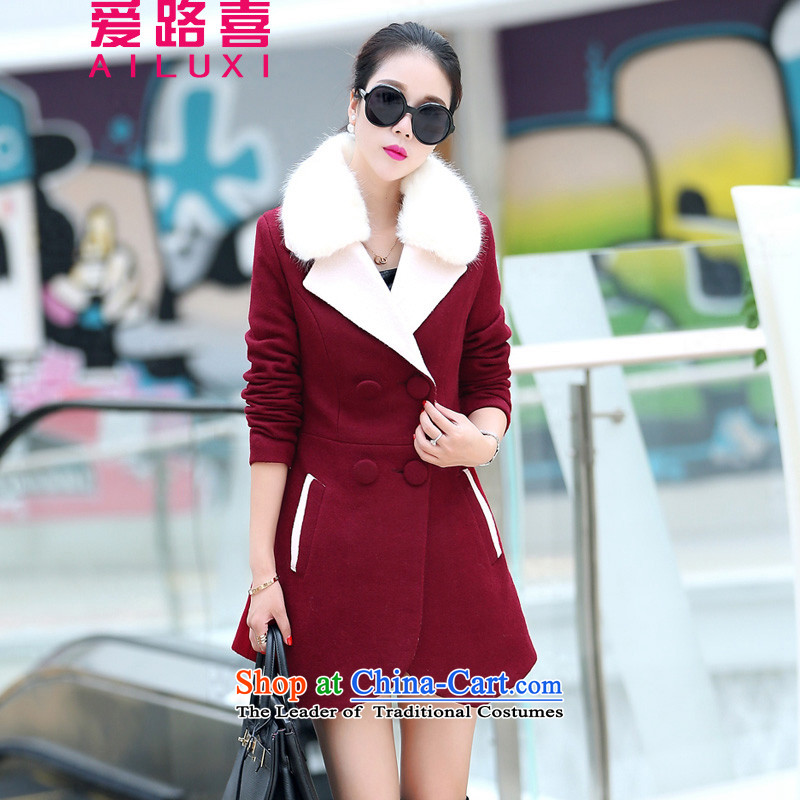 Love road-HI2015 Autumn new stylish coat suits for gross? long-sleeved gross for the plane collision, under the rules of the color is not Korean Sau San video thin elegance. Long Female wine redL