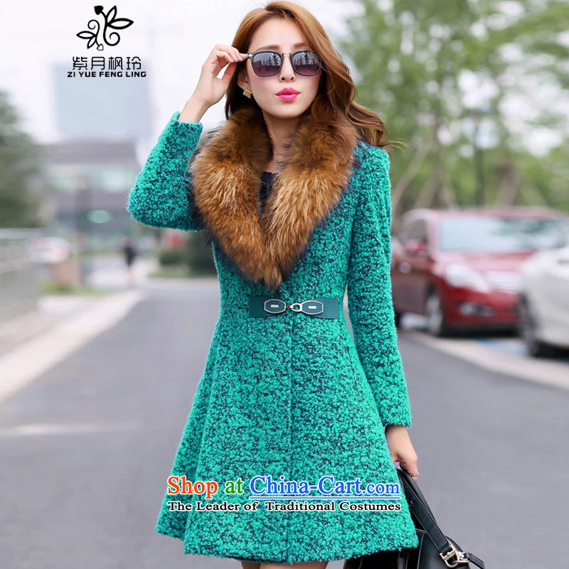 Jawol Ling Feng 2015 new larger gross washable wool coat jacket women? 277 Paock GreenL