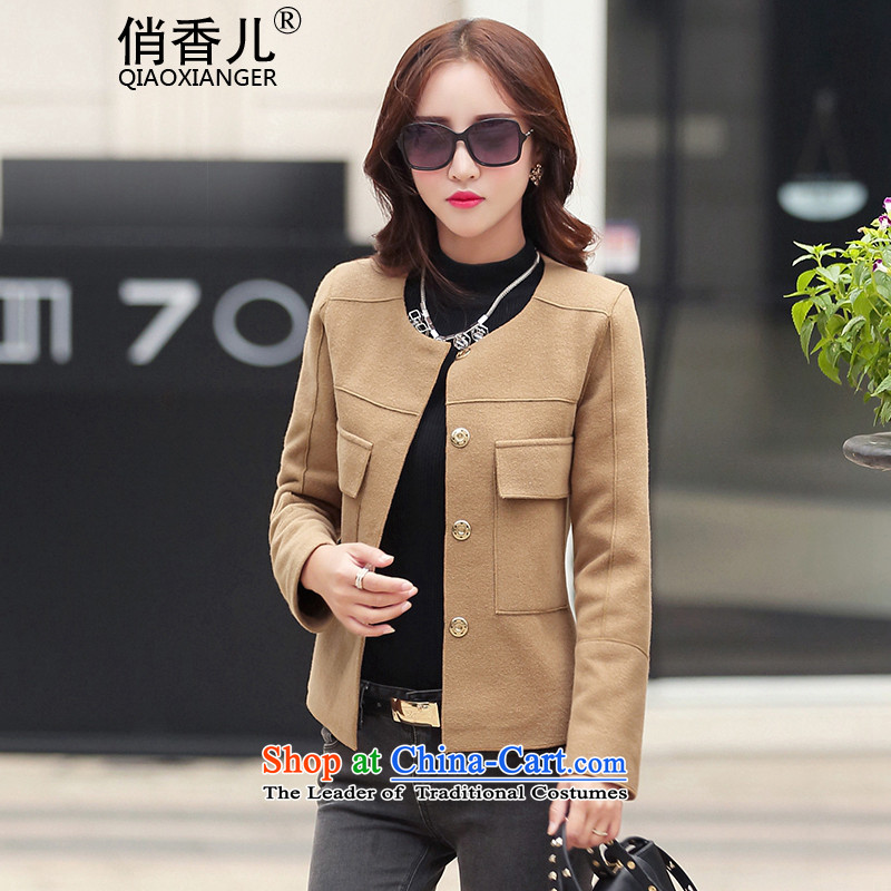 For child care? female Hong Mao jacket of autumn and winter 2015 new lady a short of small-wind round-neck collar gross?   Graphics thin elegant gross khaki jacket??M