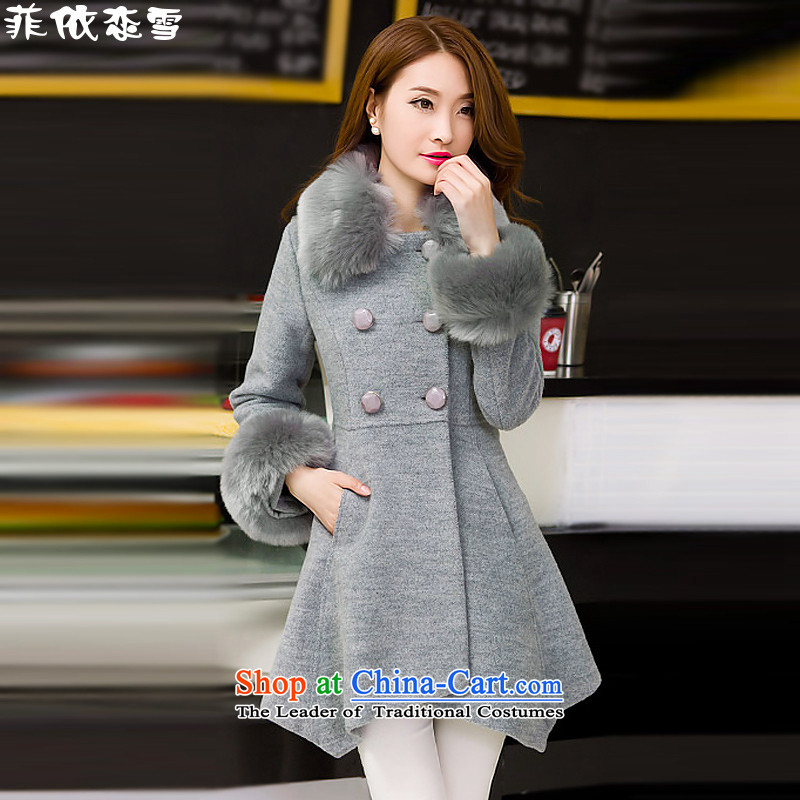 The Philippines attached to snow? female 2015 Women's coat on the new Korean winter Stylish coat in long hair? What gross F215_ female gray overcoat? M