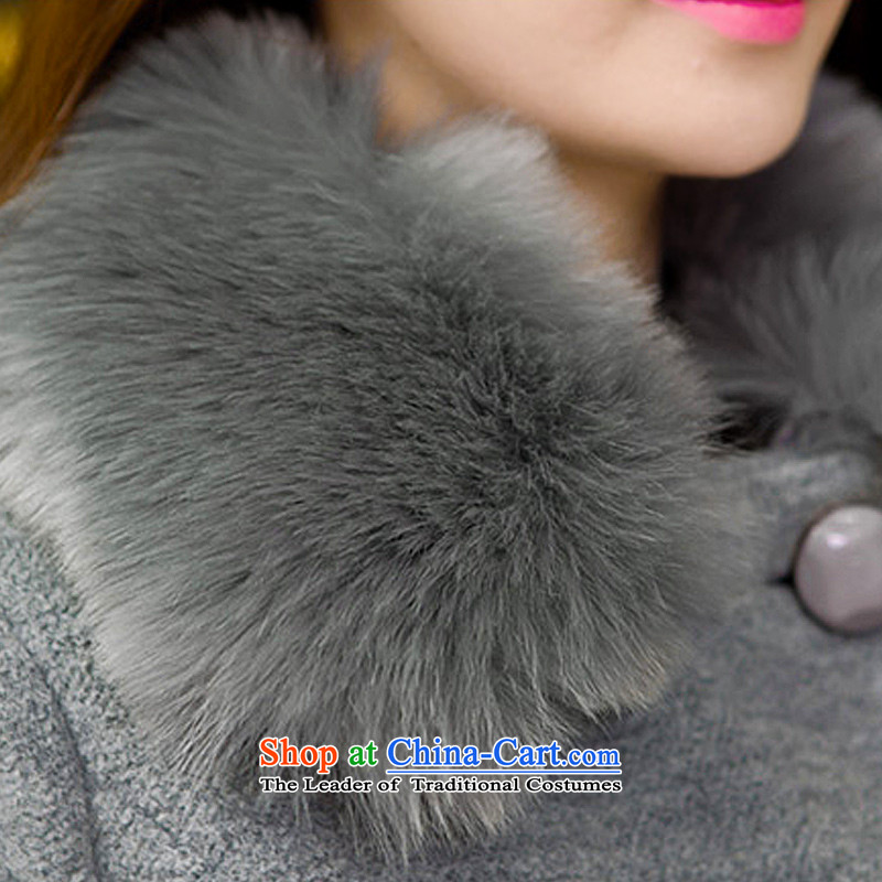 The Philippines attached to snow? female 2015 Women's coat on the new Korean winter Stylish coat in long hair?? coats of female  Filipino attachment F215# GRAY M snow shopping on the Internet has been pressed.