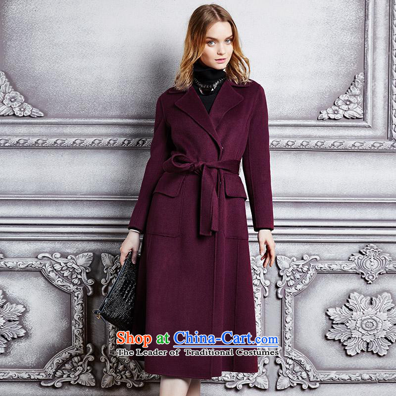 F Hengyuan Ms. Cheung 2015 winter coats gross? New Pure Wool lapel long strap solid color women outside deep purple?165_105_L