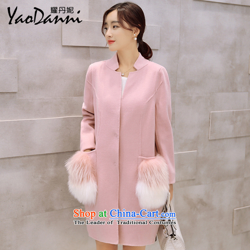 Yiu-Dan Ni Korea deviation 2015 autumn and winter new temperament big foxy Cashmere wool can pocket Maomao coats jacket, blue , L-girl Dan Ni , , , shopping on the Internet