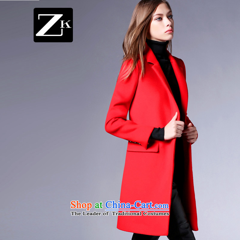 Zk gross??autumn and winter coats women 2015 replacing the new Western-style suit for pure color jacket in gross so long a wool coat RED?M