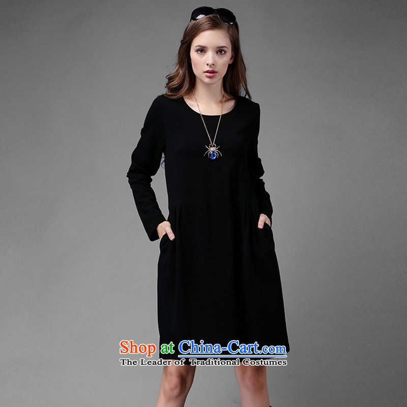 2015 Autumn new Zz&ff larger women's dresses thick MM THIN in the Video   long long-sleeved black skirt XXXXL,ZZ&FF,,, forming the Online Shopping