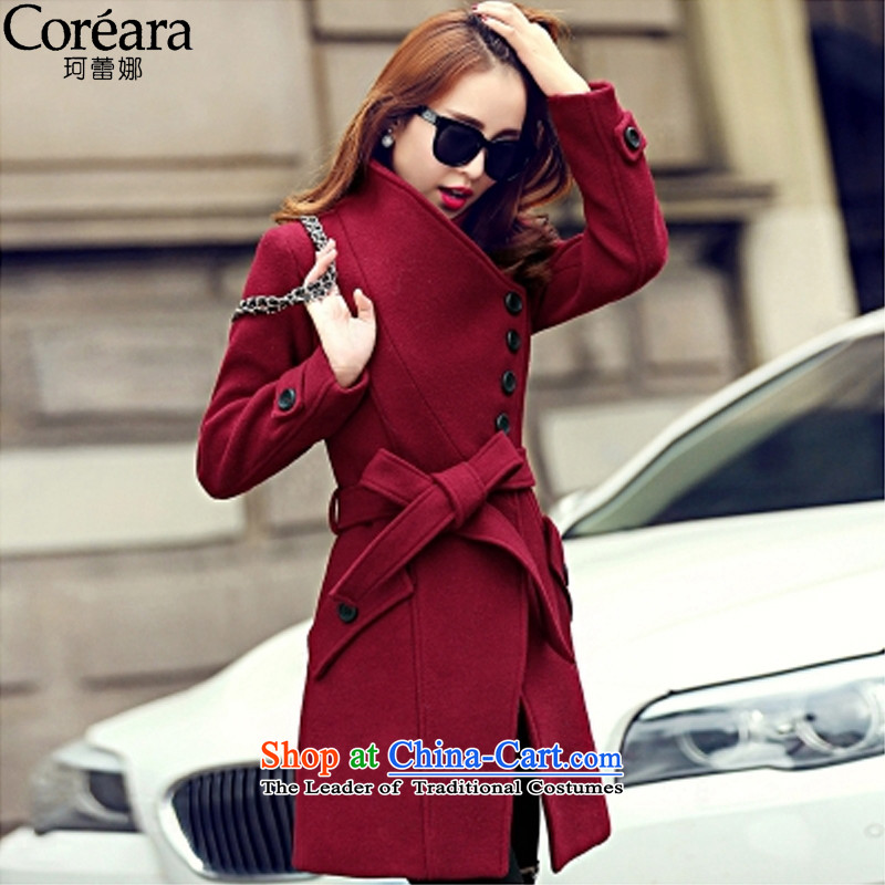 Memnarch Rikke?2015 autumn and winter new women's Korea version? coats and stylish Sau San tether collar jacket in gross so long coats female 971 gross? chestnut horses?L