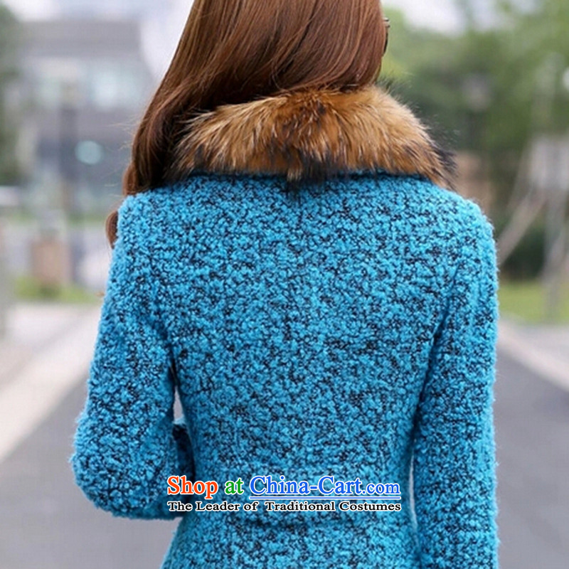Mrs flower of 2015 autumn and winter new women's stylish Sau San Nagymaros collar gross coats 9609 Peacock Blue? L (equivalent to XL), Mrs flower-na (SODORNEE) , , , shopping on the Internet