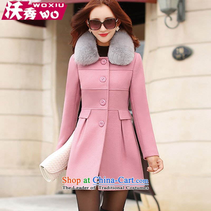 Sau?2015 Winter Kosovo New Women's jacket coat Korean gross?   in long hair??1604?leather jacket pink?XL