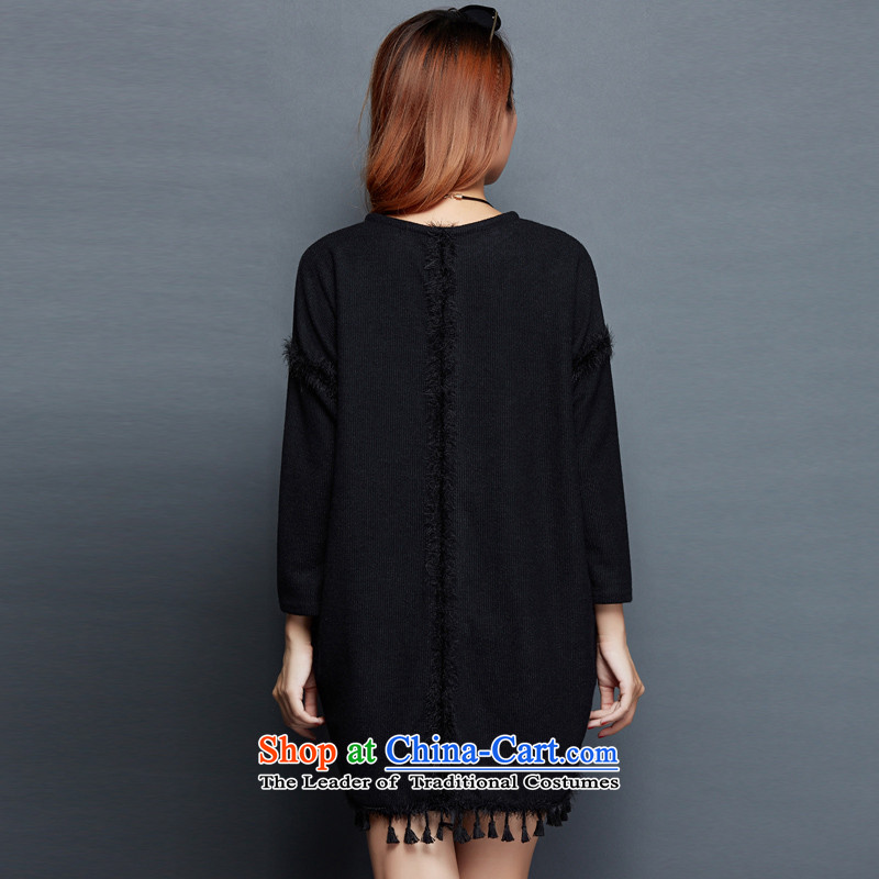 Large 2015 Zz&ff female thick mm autumn knitted dress lanterns edging long-sleeved loose video thin dresses new products black XXXL,ZZ&FF,,, shopping on the Internet