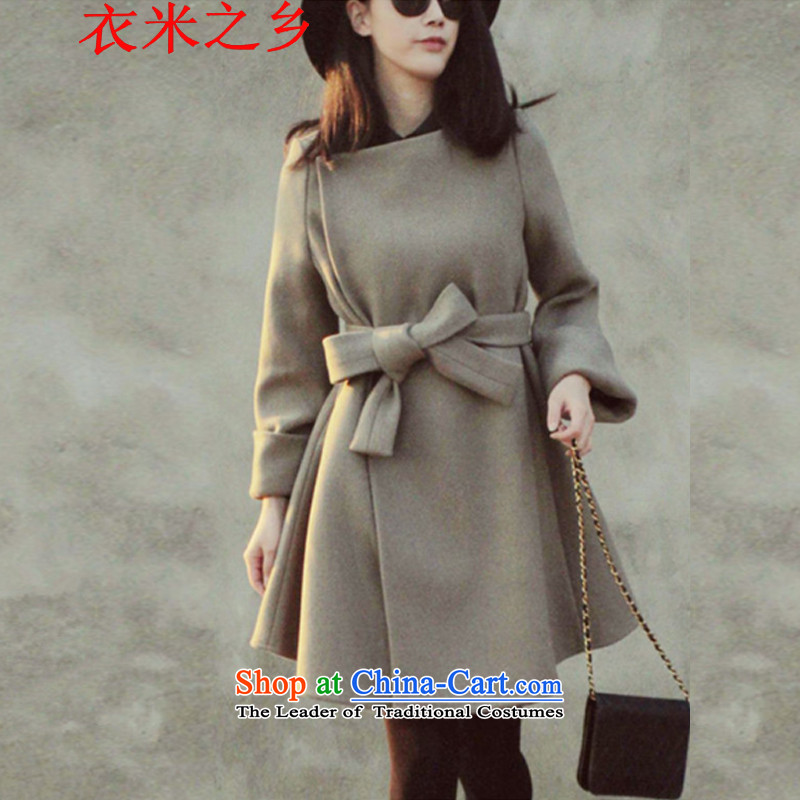 Yi m township of the 2015 Fall_Winter Collections new Korean female decorated in the body of this long coats female 339 picture color M90-100