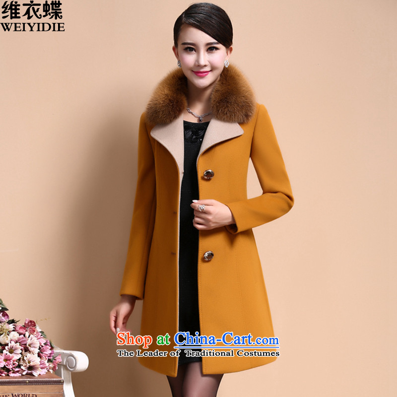 The 2015 autumn and winter clothing butterfly Korean Sau San video thin double-long coats gross? female 8008 Yellow? L