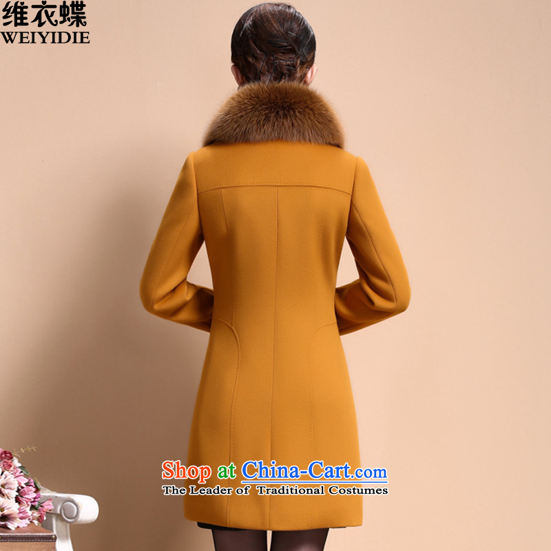 The 2015 autumn and winter clothing butterfly Korean Sau San video thin double-long coats gross? female 8008 Yellow  , L, D Yi Butterfly Shopping on the Internet has been pressed.