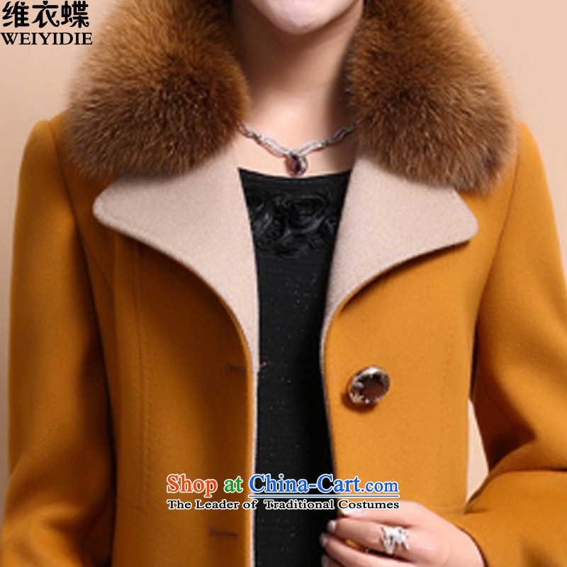 The 2015 autumn and winter clothing butterfly Korean Sau San video thin double-long coats gross? female 8008 Yellow  , L, D Yi Butterfly Shopping on the Internet has been pressed.