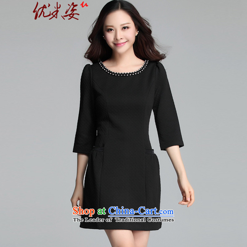 Optimize m Gigi Lai 2015 Fall_Winter Collections new to increase women's code simple round-neck collar 7 cuff lace stitching king thick with pockets dresses?XXXXL black