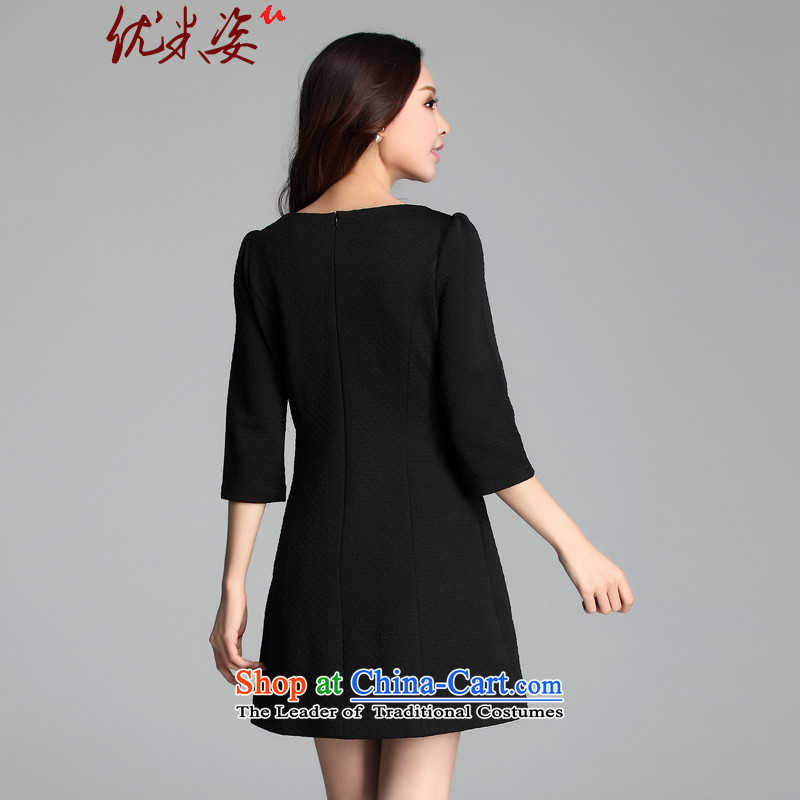 Optimize m Gigi Lai 2015 Fall/Winter Collections new to increase women's code simple round-neck collar 7 cuff lace stitching king thick with pockets dresses XXXXL, black m postures (umizi optimization) , , , shopping on the Internet