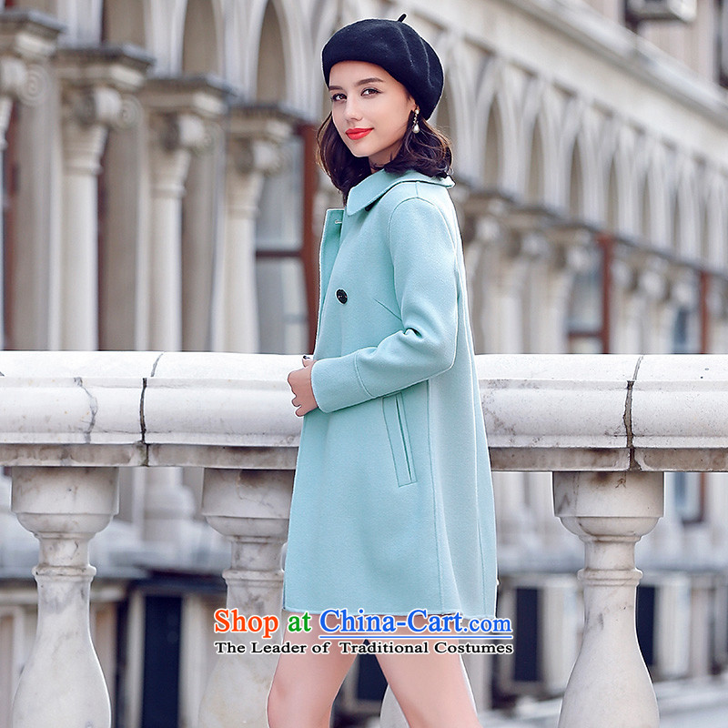 Estimated 2015 Autumn Load New Pei, temperament gentlewoman duplex woolen coat girl in long wool a wool coat jacket light blue M Ho Pei (lanpei) , , , shopping on the Internet