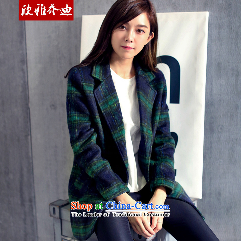 Yan Nga Jodie 2015 autumn and winter new Western-style suit for England wind jacket? female latticed gross a wool coat off the green grid , college-yan Nga Jodie (XINYAJODI) , , , shopping on the Internet
