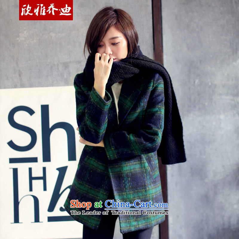 Yan Nga Jodie 2015 autumn and winter new Western-style suit for England wind jacket? female latticed gross a wool coat off the green grid , college-yan Nga Jodie (XINYAJODI) , , , shopping on the Internet