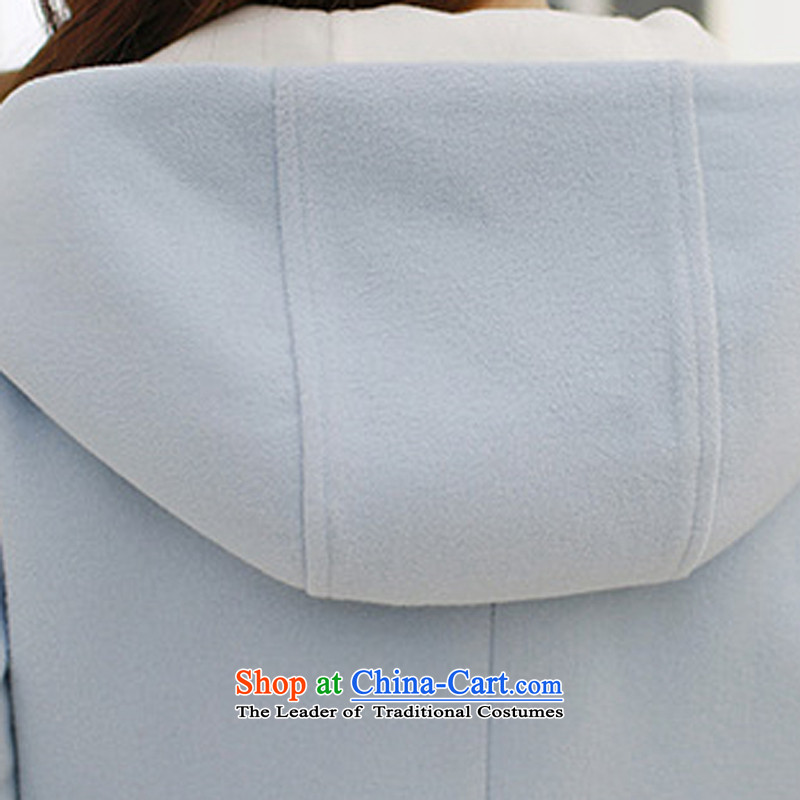 For the 2015 autumn and winter valley for women Korean large Sau San Mao jacket? With cap a wool coat in the long hair? coats female light blue , L, valley is QIAOYIGU (shopping on the Internet has been pressed.)