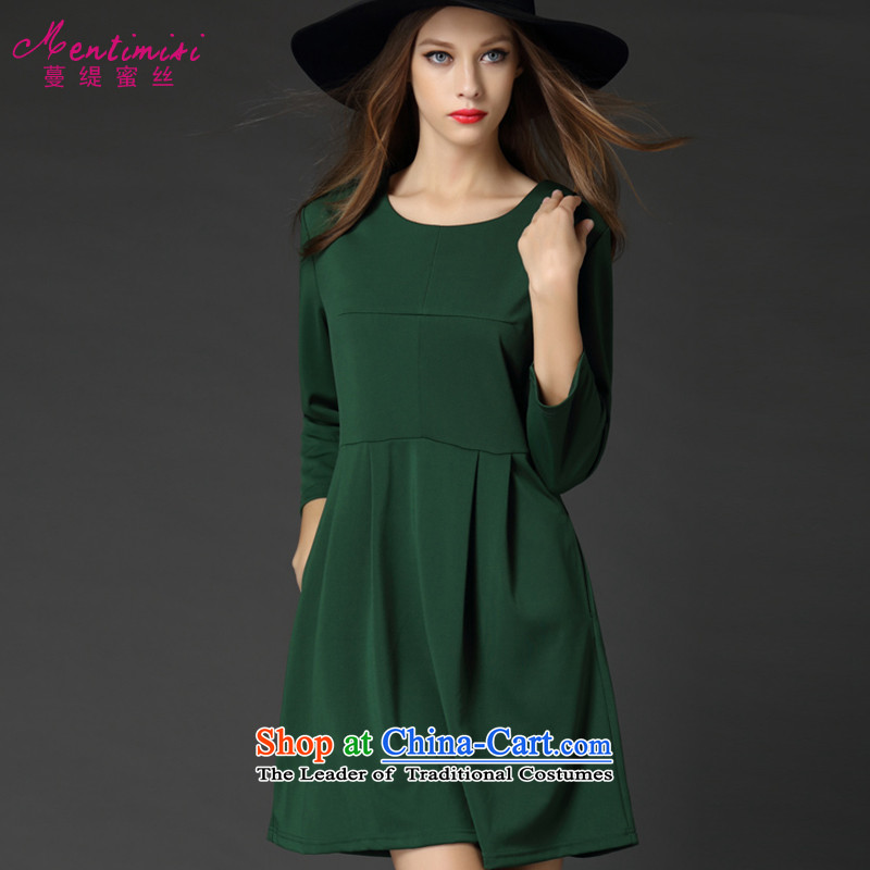 Golden Harvest large population honey economy women fall to increase expertise in MM plain color high rise 7 cuff dresses 2536 Green larger 4XL around 922.747 175