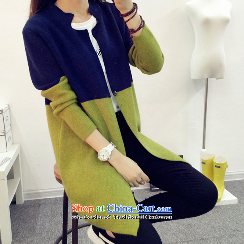 In 2015, the centers sister Zz&ff long cardigan knitwear autumn and winter new to increase women's code thick mm sweater cardigan jacket Navy Blue + green XL,ZZ&FF,,, shopping on the Internet