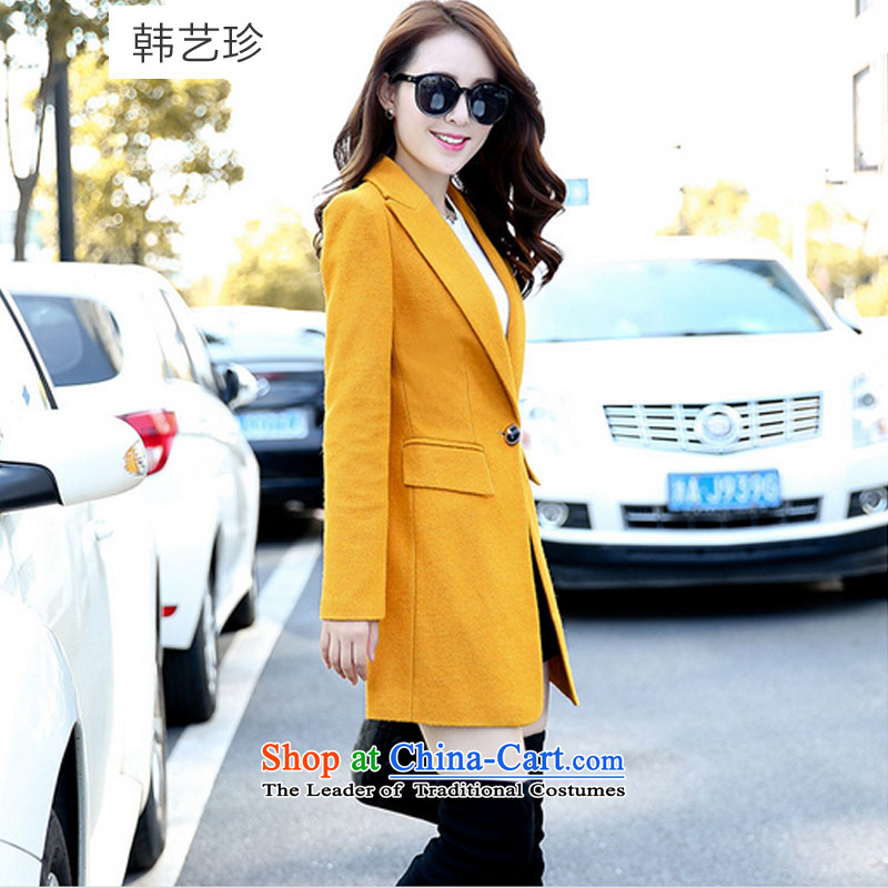 Korea Yae Jin 2015 autumn and winter new gross girls jacket? Long lapel wool a wool coat video thin yellow , L, Han Ye-jin , , , shopping on the Internet