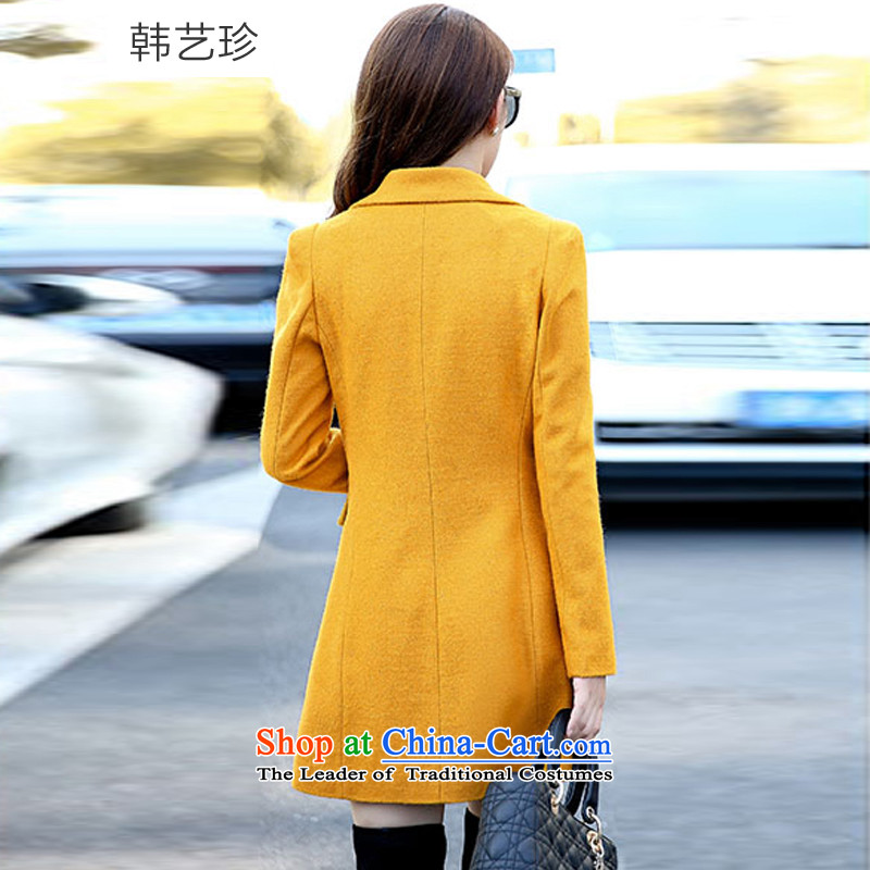 Korea Yae Jin 2015 autumn and winter new gross girls jacket? Long lapel wool a wool coat video thin yellow , L, Han Ye-jin , , , shopping on the Internet