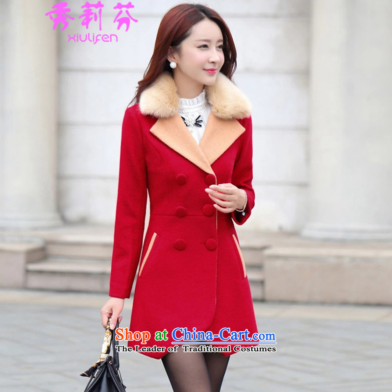 Sau Li Fen _2015 autumn and winter in new long hair stylish coat?   for wind jacket nagymaros larger plus lint-free t-shirt jacket female redL