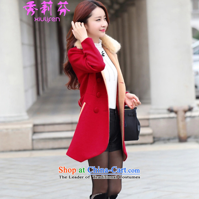 Sau Li Fen *2015 autumn and winter in new long hair stylish coat?   for wind jacket nagymaros larger plus lint-free t-shirt jacket female red , L, Sau Li Fen (xiulifen) , , , shopping on the Internet
