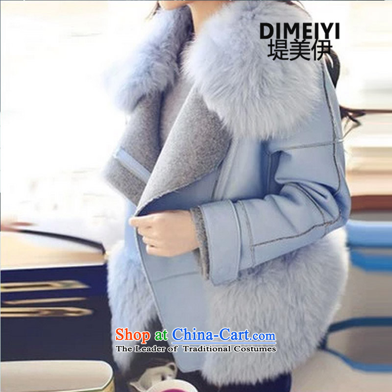 Entities of the United States and Iraq 2015 new Korean version thin fox gross collar short of fur coat, extra thick? overcoat, blue womenS