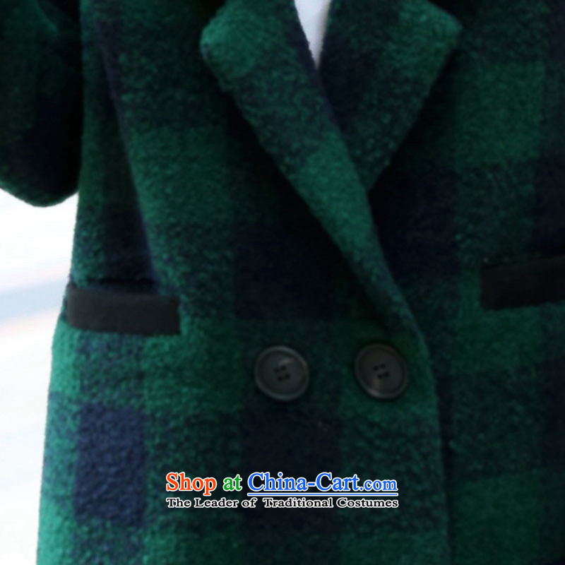 2015 winter clothing new OVBE, Korean fashion lapel latticed Sau San Mao? wild in temperament coats long jacket, Female Green Grid M,ovbe,,, shopping on the Internet