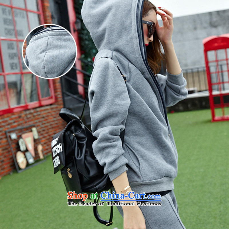For M- 2015 to increase the number of women in autumn and winter new Korean version of fat mm relaxd lounge with cap sweater kit shirt pants two kits 3XL, gray-collar meters 8020 Child Care , , , shopping on the Internet