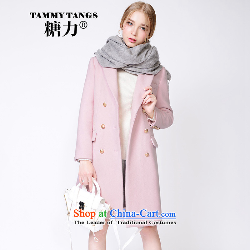 In 2015 winter sugar new European site pink double-reverse collar in long wool coat jacket cherry blossoms gross? toner S