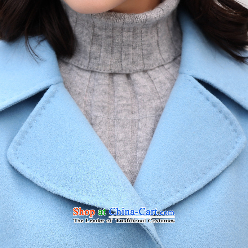 Ho Pui 2015 autumn and winter new manual two-sided lint-free girls woolen coat long hair? female pink leather jacket , blue (lanpei Pei) , , , shopping on the Internet