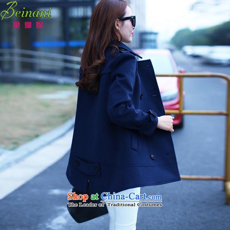Addis Ababa her 2015 autumn and winter new mm thick hair? jacket to xl female cloak-windbreaker a wool coat 512 dark blue XXXL160-175, Addis Ababa (beinani her) , , , shopping on the Internet