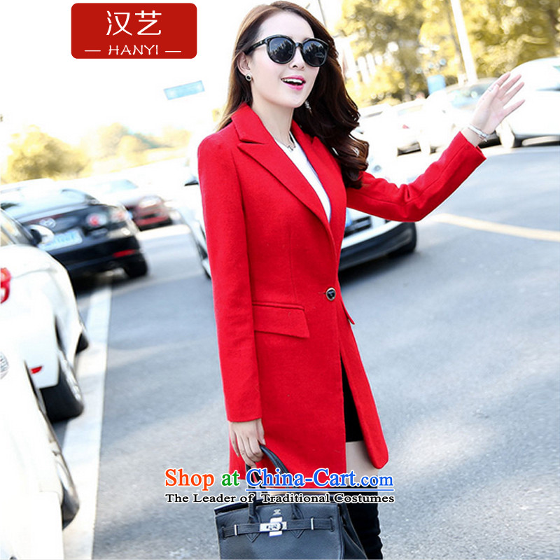 The Seoul Arts 2015 gross female autumn and winter coats? Boxed new small wind Korean Heung-coats, wool? Long han bum red?L