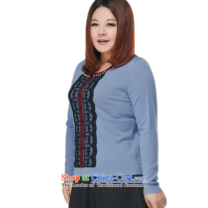 Msshe xl women 2015 new autumn and winter 200 catties knocked color lace stitching sweater pullovers 10640 gray-blue 4XL, Susan Carroll, the poetry Yee (MSSHE),,, shopping on the Internet