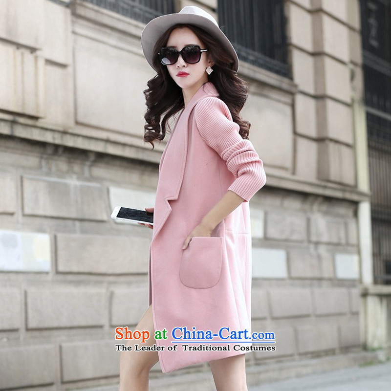 For autumn and winter 2015-heung-new ladies hair? Jacket Korean fashion sweater stitching long-sleeved temperament and elegant in thin long graphics gross overcoats? female pink M-QIAOXIANGER for Hong) , , , shopping on the Internet