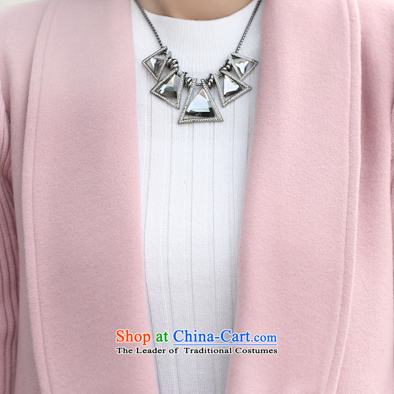 For autumn and winter 2015-heung-new ladies hair? Jacket Korean fashion sweater stitching long-sleeved temperament and elegant in thin long graphics gross overcoats? female pink M-QIAOXIANGER for Hong) , , , shopping on the Internet