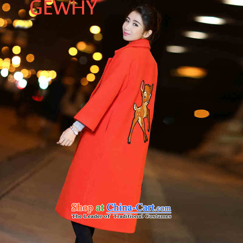 The new winter 2015 GEWHY Korean version in the thick of Sorok gross coats female strap is thick wool coat orangeL?