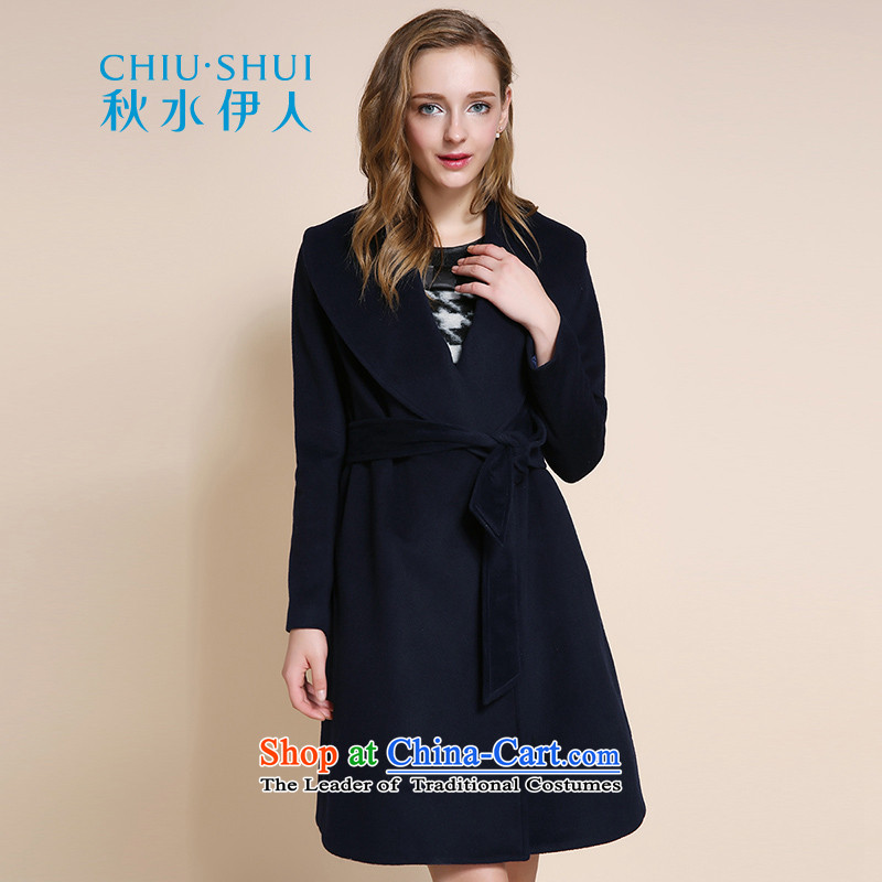 Chaplain who winter clothing new women's Korea version of large roll collar tether in long stylish graphics thin a wool coat navy 160_84A_M