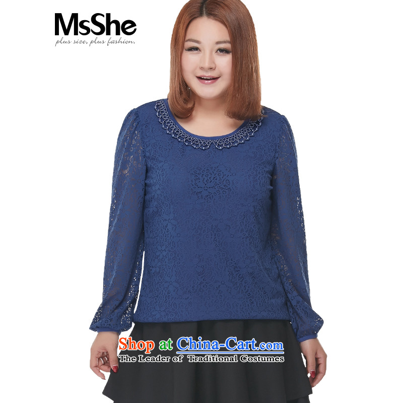 Msshe xl women 2015 new fall inside the ELASTIC LACE shirt sweet t-shirt, forming the Netherlands 2,492 will be blue 3XL