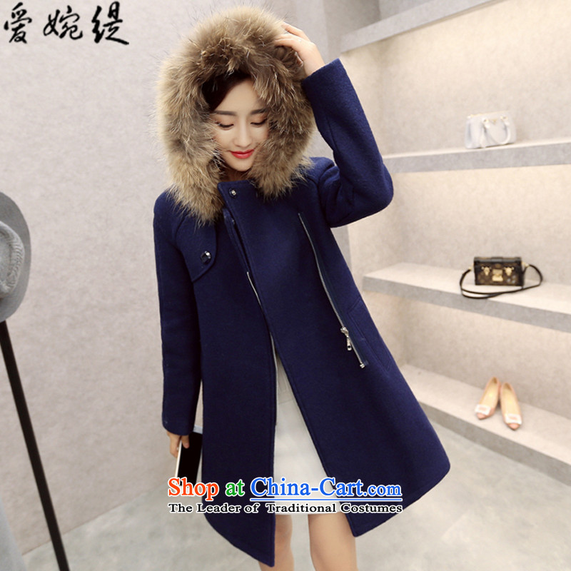 Love Yuen Long?2015 autumn and winter new women's Korea version?   Gross so stylish coat jacket in long coats gross? Navy 970 female?L