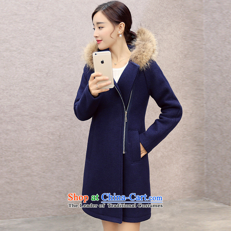 Love Yuen Long 2015 autumn and winter new women's Korea version?   Gross so stylish coat jacket in long coats of female 970? Navy , L, Love Yuen Long shopping on the Internet has been pressed.