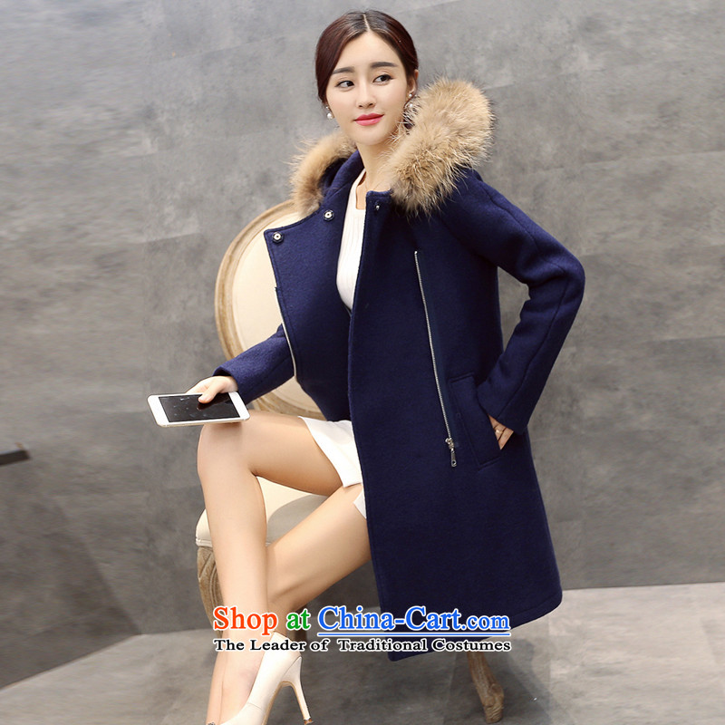 Love Yuen Long 2015 autumn and winter new women's Korea version?   Gross so stylish coat jacket in long coats of female 970? Navy , L, Love Yuen Long shopping on the Internet has been pressed.