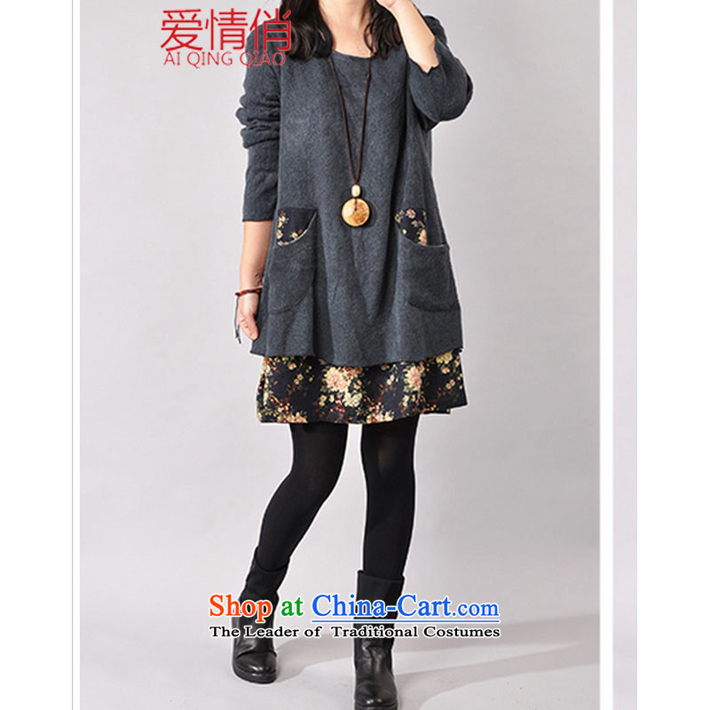 Love is the new MM thick Korean large leave in two long long-sleeved cotton linen dresses 927# sweater red XXL, love for (AI QING QIAO) , , , shopping on the Internet