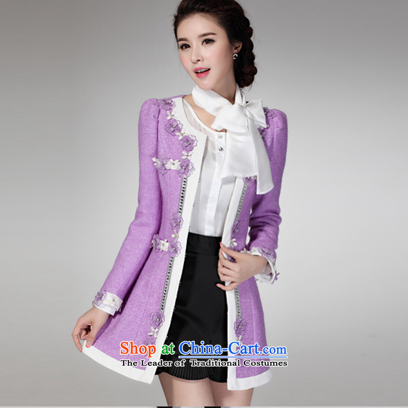 The World 2015 autumn and winter clothing warehouse coat girl in gross? long staples PEARL FLOWER reinsert temperament Sau San a wool coat female purple XL, world compartment (tianxiayicang Yi) , , , shopping on the Internet
