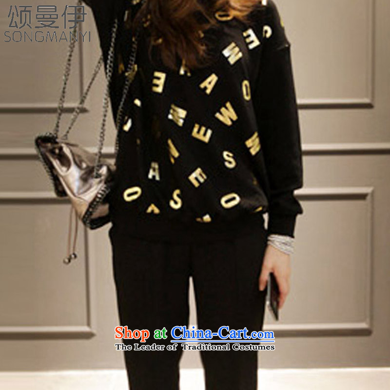 Chung Cayman El 2015 autumn and winter new larger women to increase the burden of the letter stamp mm200 thick sweater, forming the Netherlands T-shirt 5,215 Black XXXL, Chung Cayman El , , , shopping on the Internet